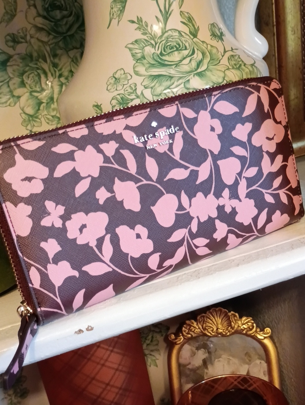 Kate spade pink floral wallet zip around